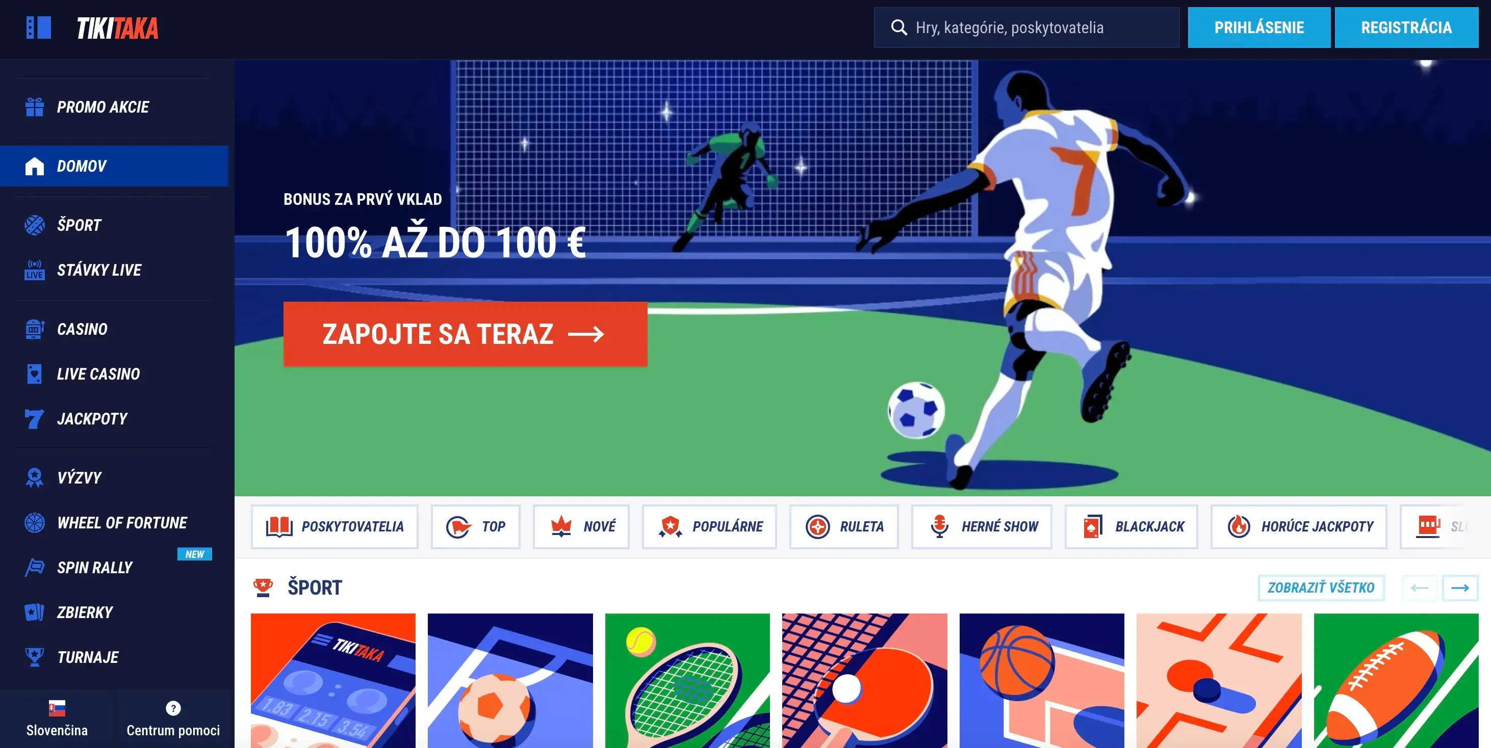 Domovská stránka kasína Tikitaka